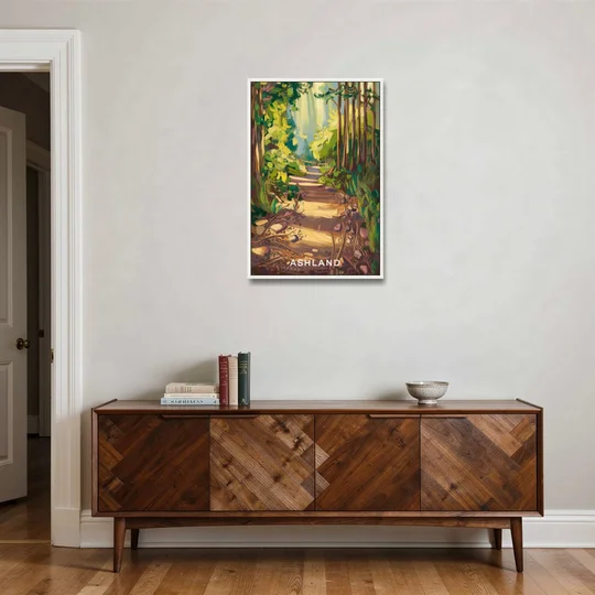 Ashland Hiking Paths - White Framed Canvas Wall Art - Coffee Table - 24x36