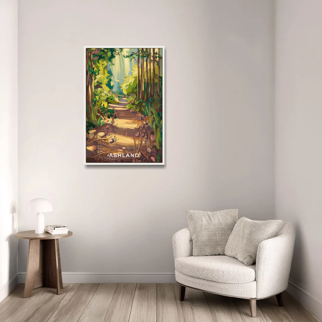 Ashland Hiking Paths - White Framed Canvas Wall Art - Sofa - 24x36