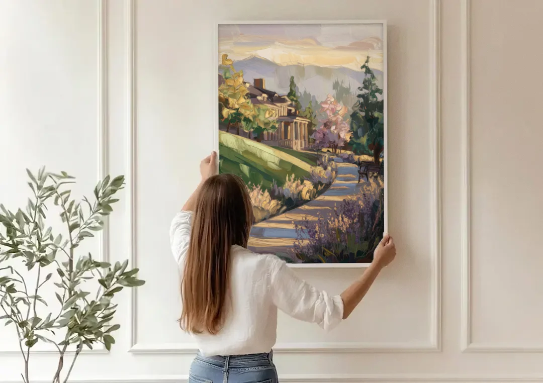 Ashland Historic Landmarks canvas wall art being hung on a paneled wall