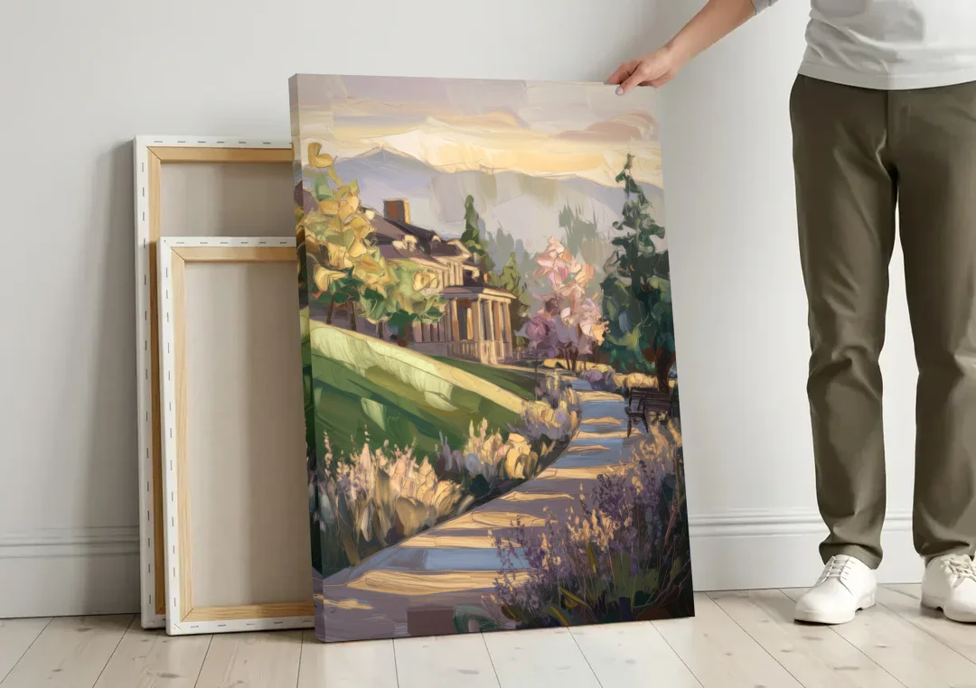 Ashland Historic Landmarks canvas wall art leaning against a wall next to blank canvases