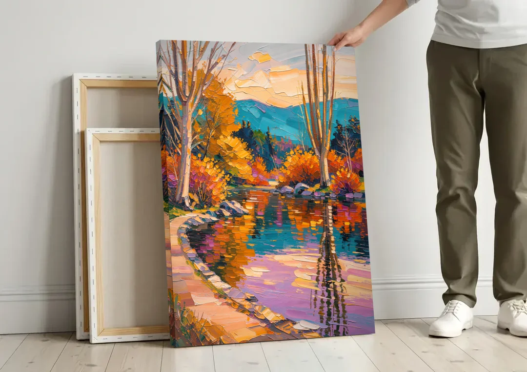 Ashland Local Park Serenity canvas wall art leaning against a wall next to blank canvases