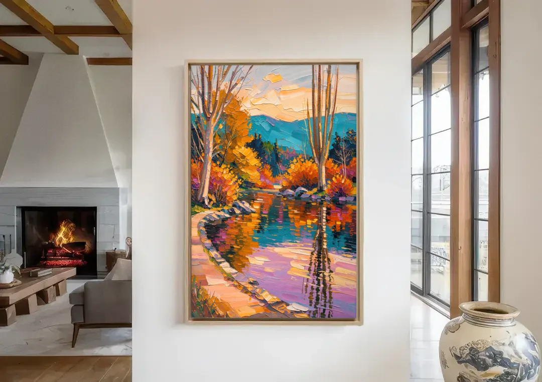 Ashland Local Park Serenity canvas wall art in a living room with a fireplace