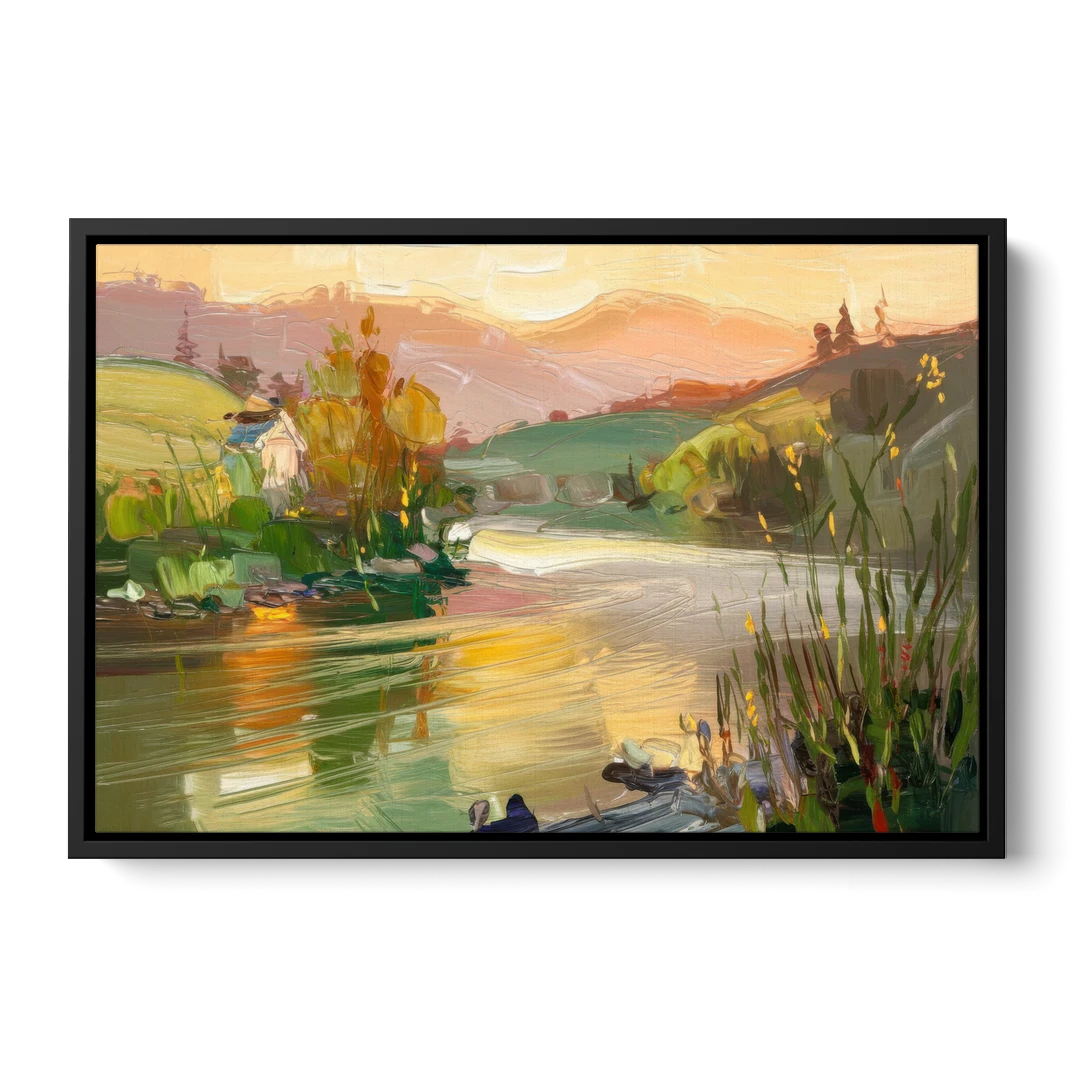 Ashland Riverfront Scene - Black Framed Canvas Wall Art - Front
