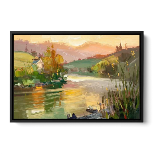 Ashland Riverfront Scene - Black Framed Canvas Wall Art - Front