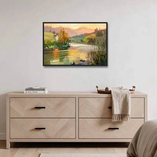 Ashland Riverfront Scene - Black Framed Canvas Wall Art - Coffee Table - 36x24