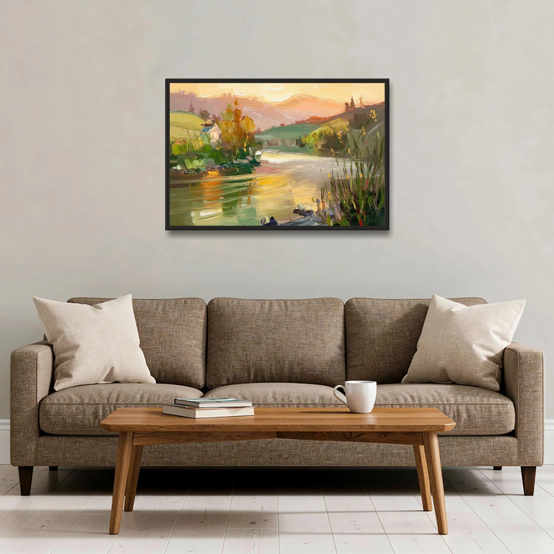 Ashland Riverfront Scene - Black Framed Canvas Wall Art - Sofa - 36x24