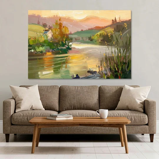 Ashland Riverfront Scene - Canvas Wall Art - Sofa - 60x40