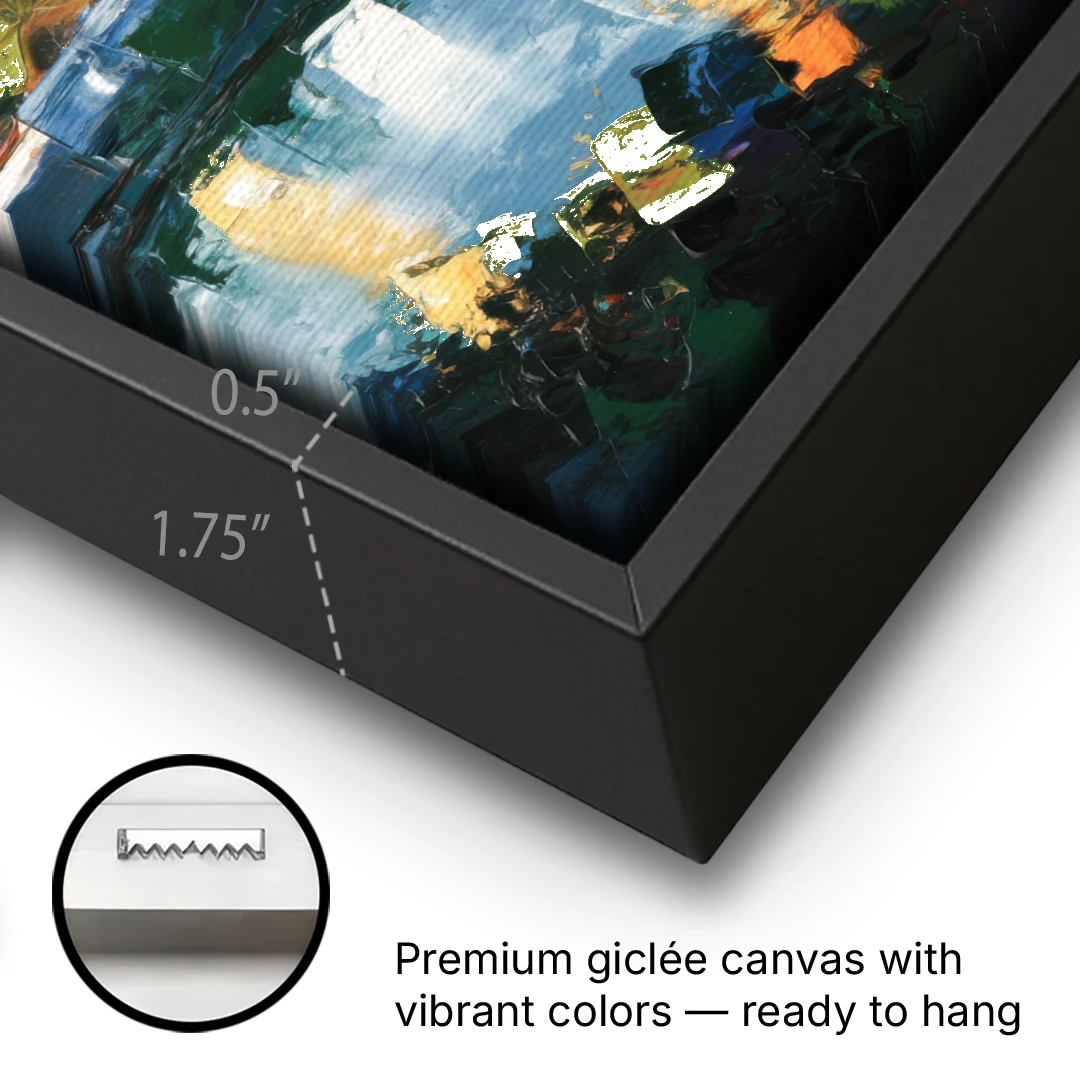 Ashland Skyline at Sunset - Black Framed Canvas Wall Art - Gallery Wrap Corner