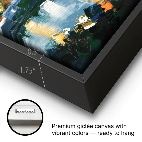 Ashland Skyline at Sunset - Black Framed Canvas Wall Art - Gallery Wrap Corner