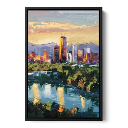 Ashland Skyline at Sunset - Black Framed Canvas Wall Art - Front