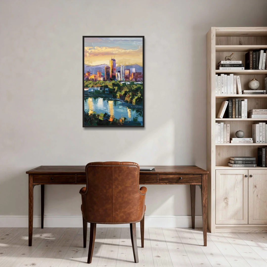 Ashland Skyline at Sunset - Black Framed Canvas Wall Art - Office - 24x36