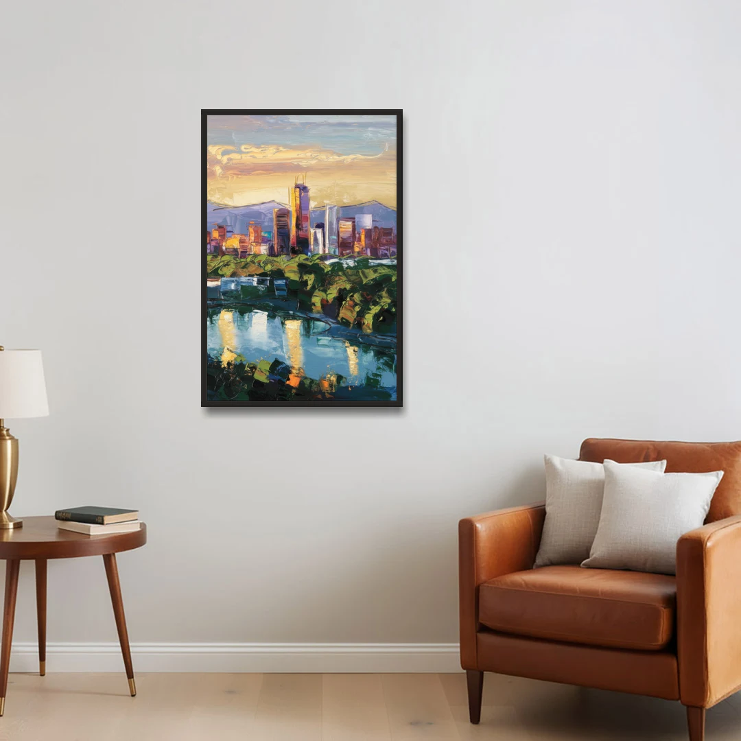 Ashland Skyline at Sunset - Black Framed Canvas Wall Art - Sofa - 24x36
