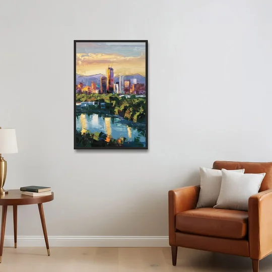 Ashland Skyline at Sunset - Black Framed Canvas Wall Art - Sofa - 24x36
