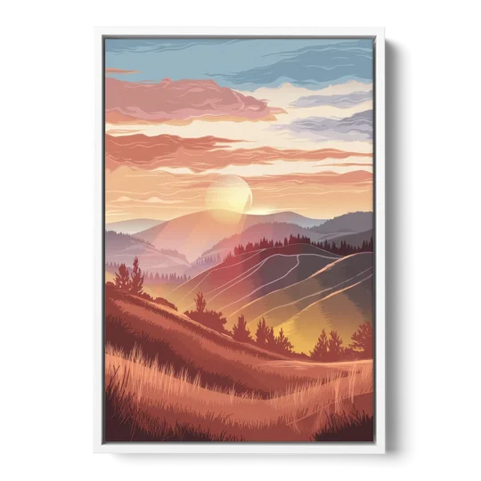 Ashland Sunrise Over Hills - White Framed Canvas Wall Art - Front