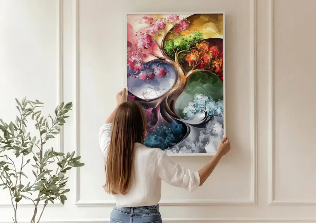 Ashland Vibrant Seasons canvas wall art being hung on a paneled wall