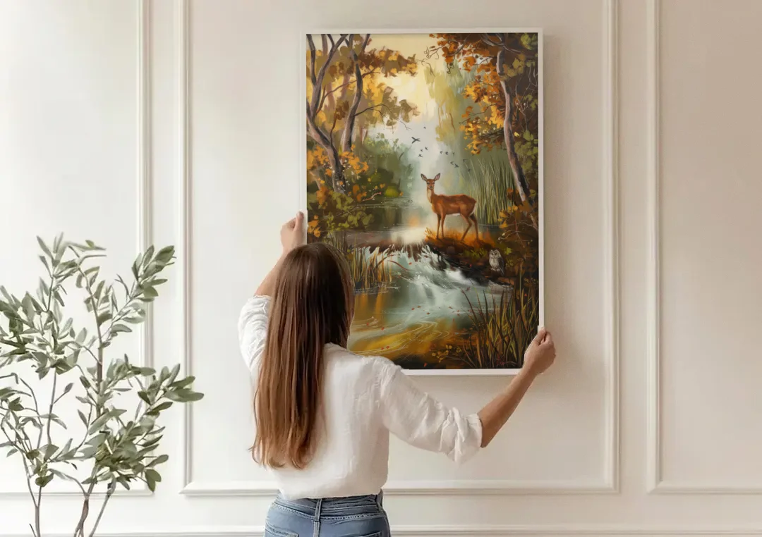 Ashland Wildlife Sanctuary canvas wall art being hung on a paneled wall
