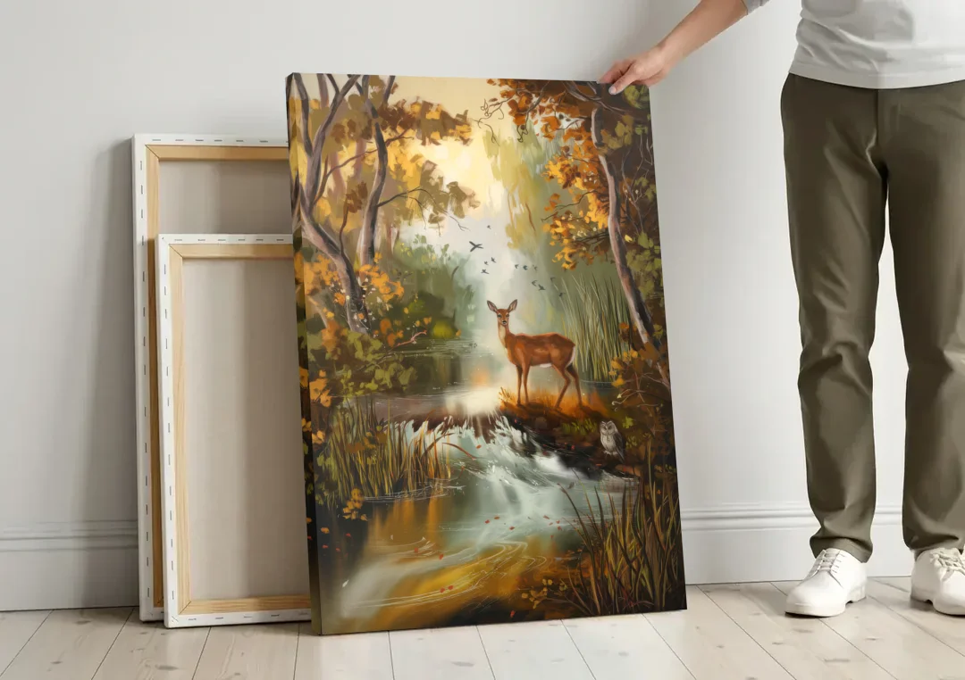 Ashland Wildlife Sanctuary canvas wall art leaning against a wall next to blank canvases