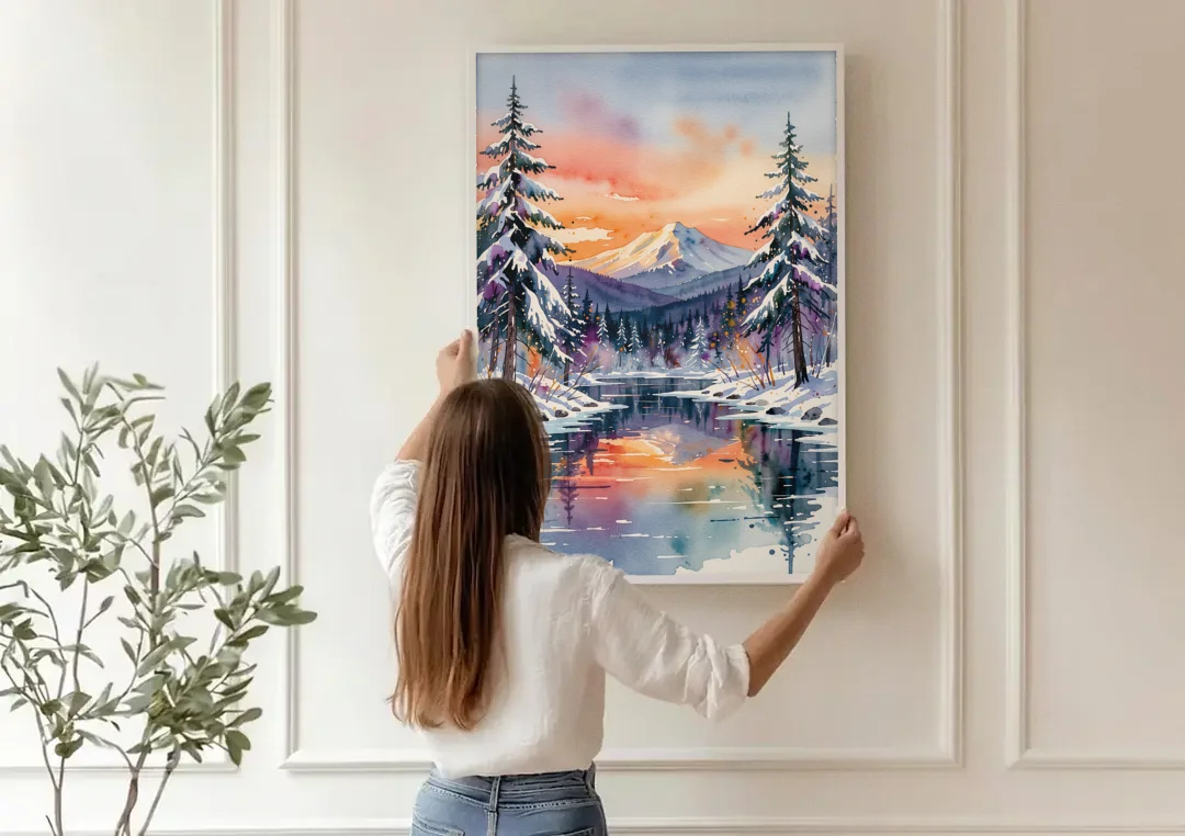 Ashland Winter Wonderland canvas wall art being hung on a paneled wall