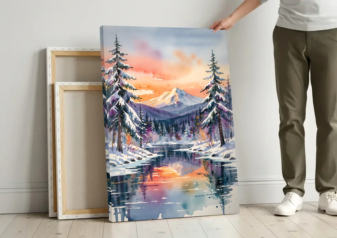 Ashland Winter Wonderland canvas wall art leaning against a wall next to blank canvases