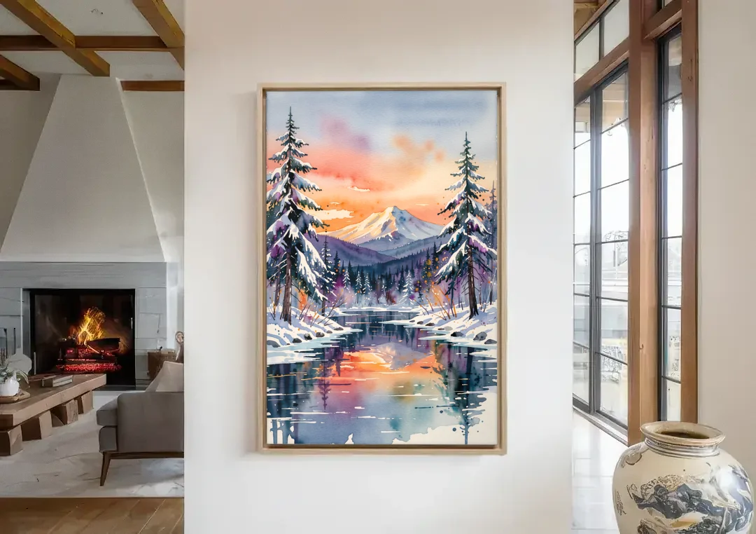Ashland Winter Wonderland canvas wall art in a living room with a fireplace