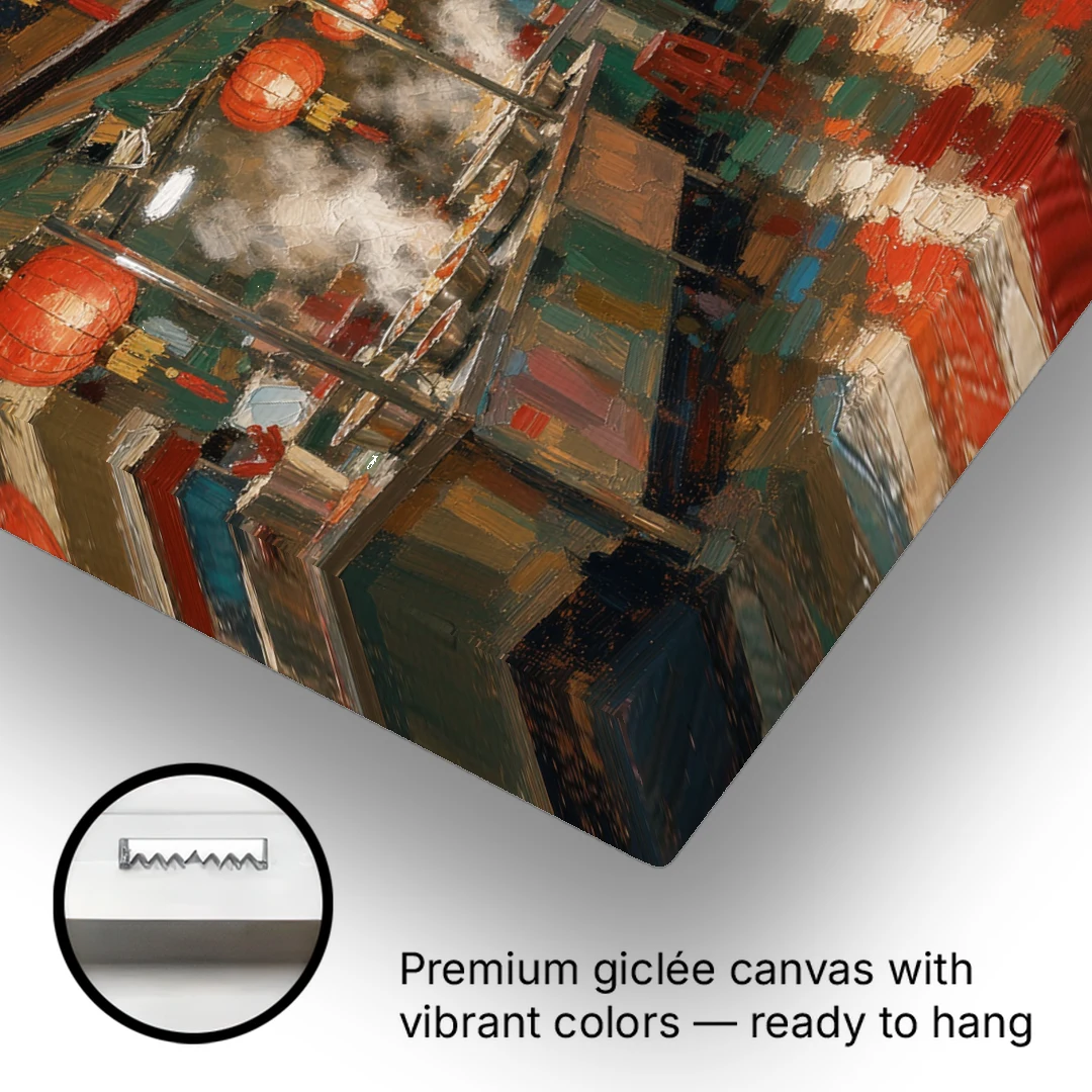 Asian Wall Art Night Market Lanterns - Canvas Wall Art - Gallery Wrap Corner