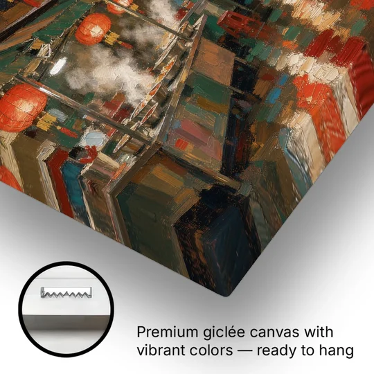 Asian Wall Art Night Market Lanterns - Canvas Wall Art - Gallery Wrap Corner