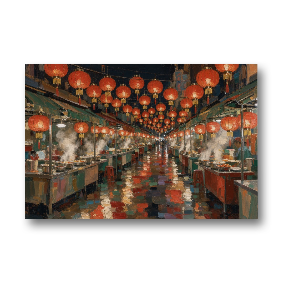 Asian Wall Art Night Market Lanterns - Canvas Wall Art - Front