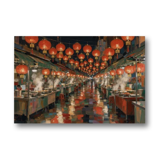 Asian Wall Art Night Market Lanterns - Canvas Wall Art - Front