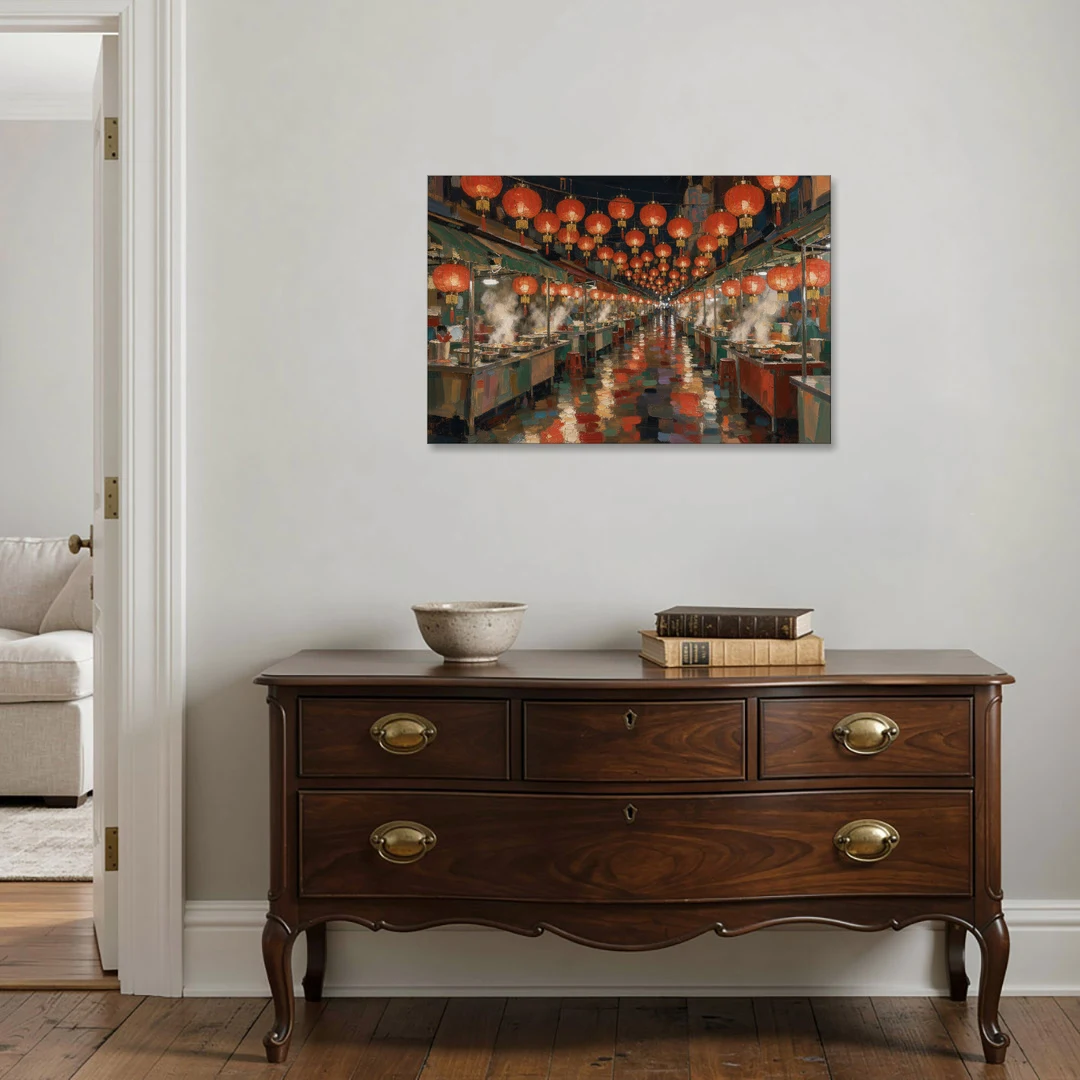 Asian Wall Art Night Market Lanterns - Canvas Wall Art - Coffee Table - 36x24