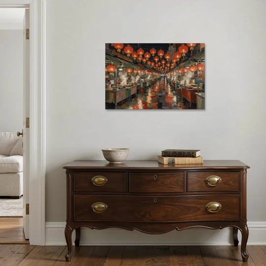 Asian Wall Art Night Market Lanterns - Canvas Wall Art - Coffee Table - 36x24