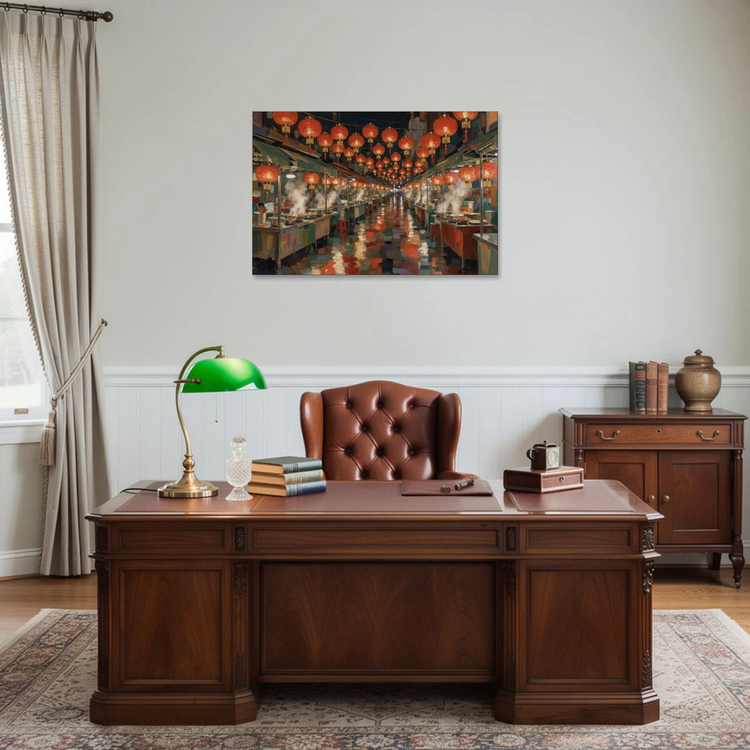 Asian Wall Art Night Market Lanterns - Canvas Wall Art - Office - 36x24