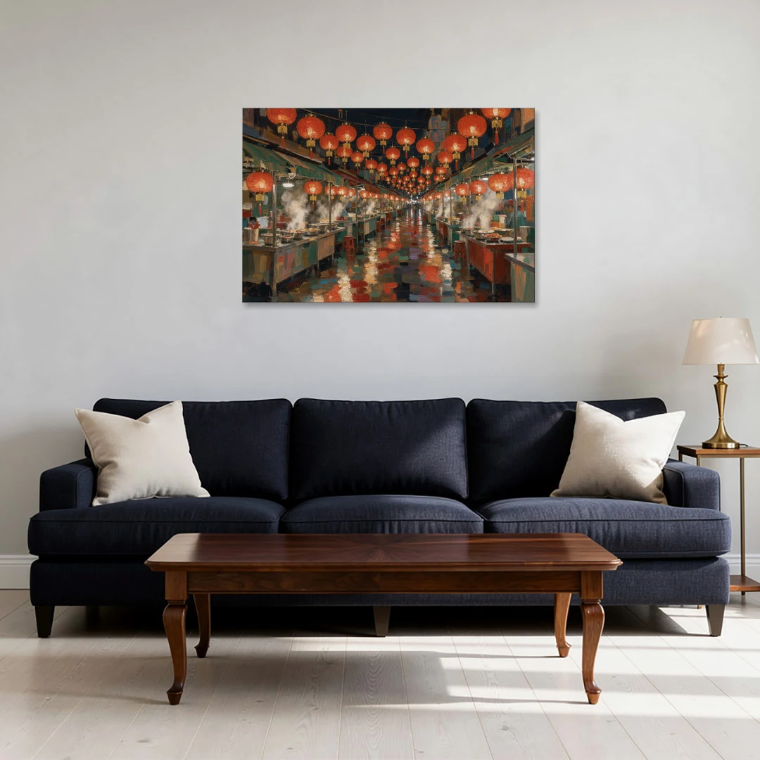 Asian Wall Art Night Market Lanterns - Canvas Wall Art - Sofa - 36x24