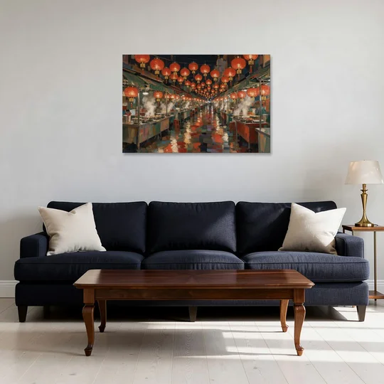 Asian Wall Art Night Market Lanterns - Canvas Wall Art - Sofa - 36x24