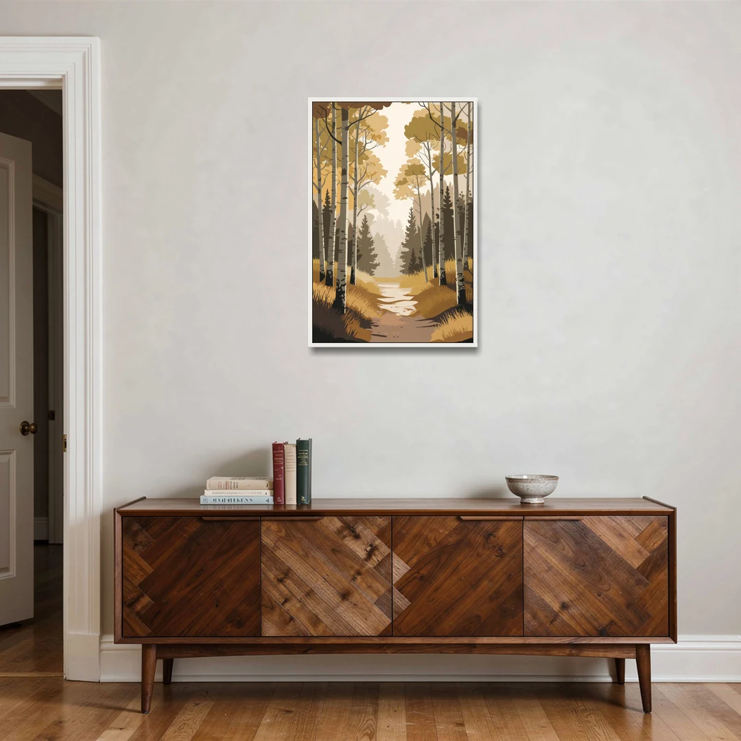 Aspen Dreamy Forest - White Framed Canvas Wall Art - Coffee Table - 24x36