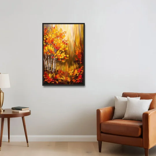 Aspen Forest in Autumn - Black Framed Canvas Wall Art - Sofa - 24x36