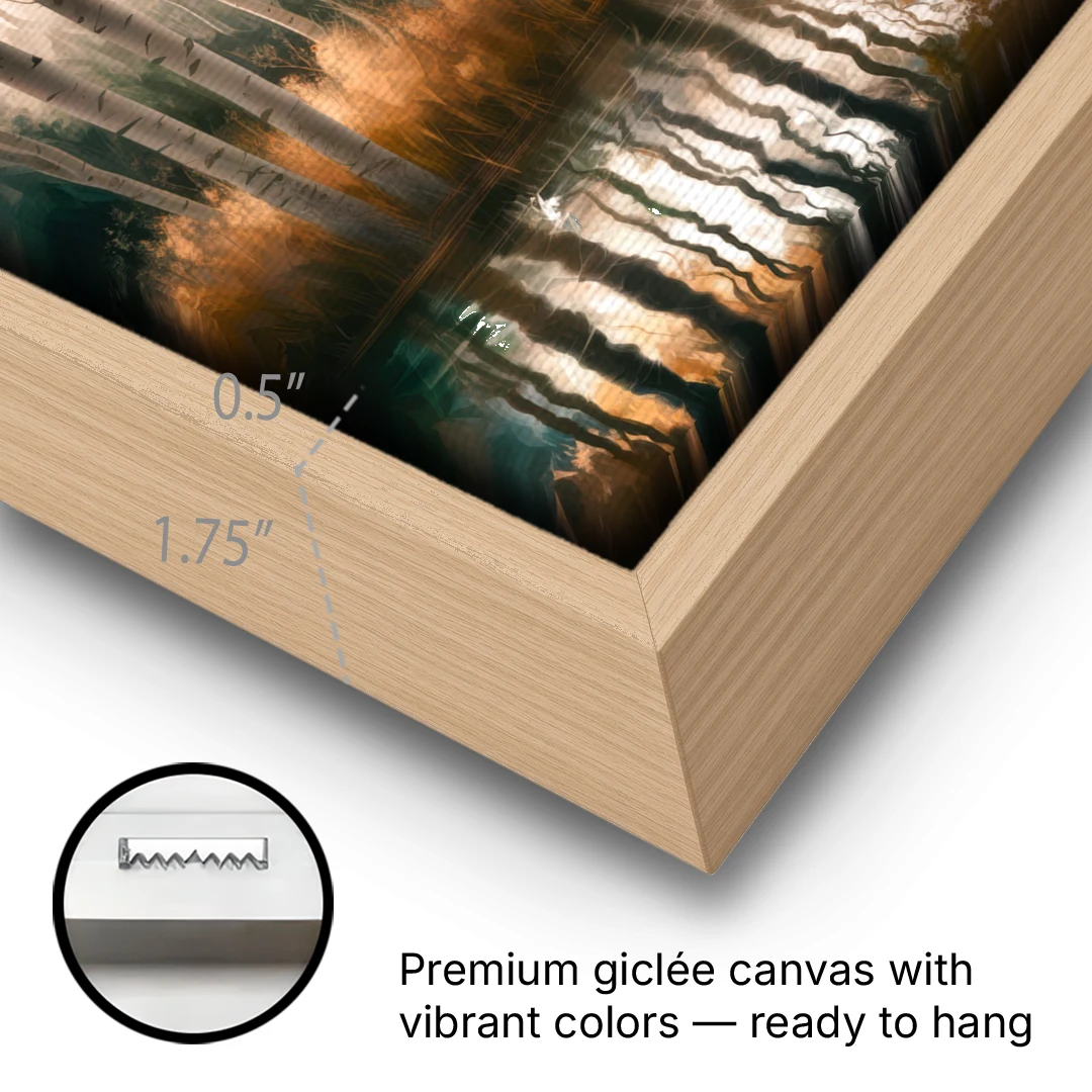 Aspen Forest Reflections - Oak Framed Canvas Wall Art - Gallery Wrap Corner