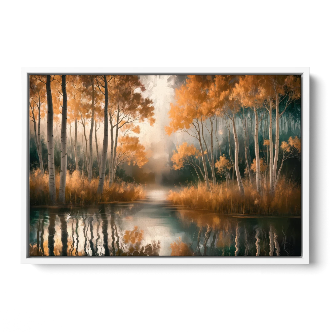 Aspen Forest Reflections - White Framed Canvas Wall Art - Front