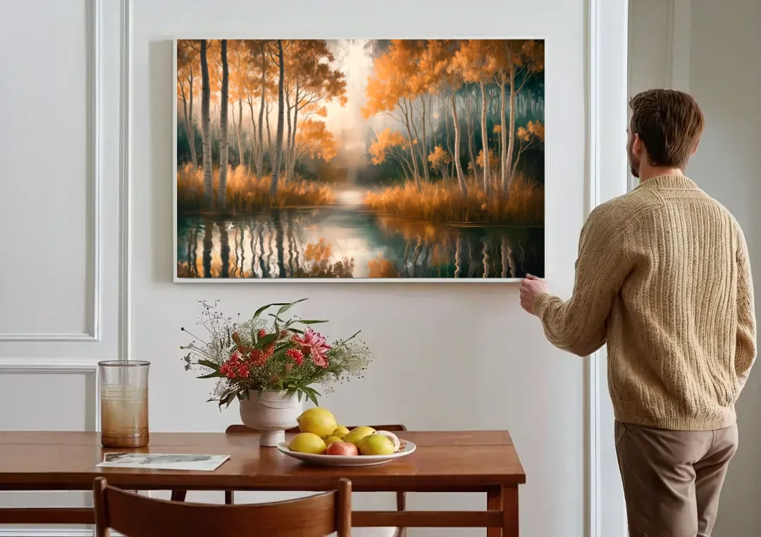 Aspen Forest Reflections canvas wall art above a dining table