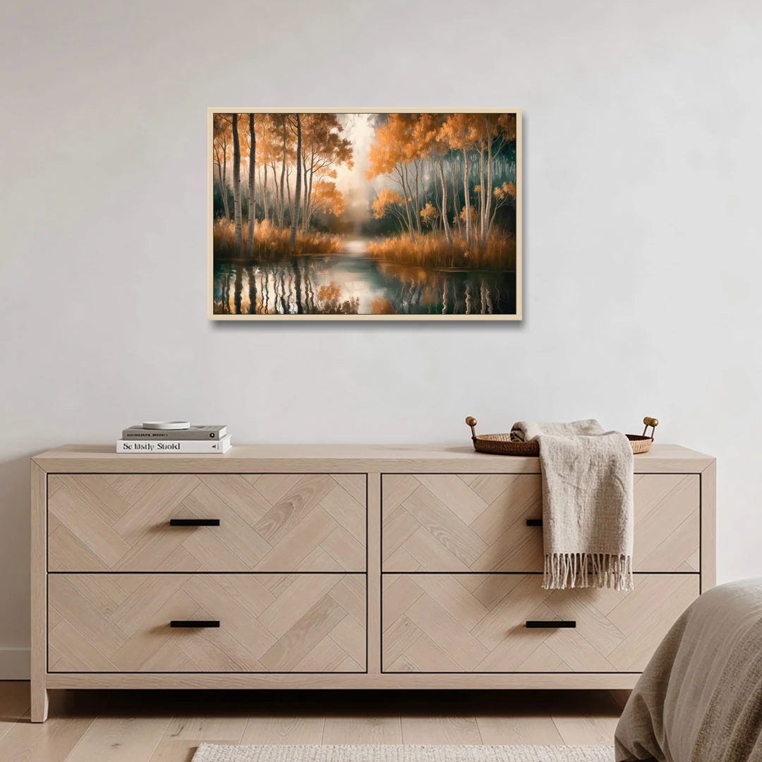 Aspen Forest Reflections - Oak Framed Canvas Wall Art - Coffee Table - 36x24