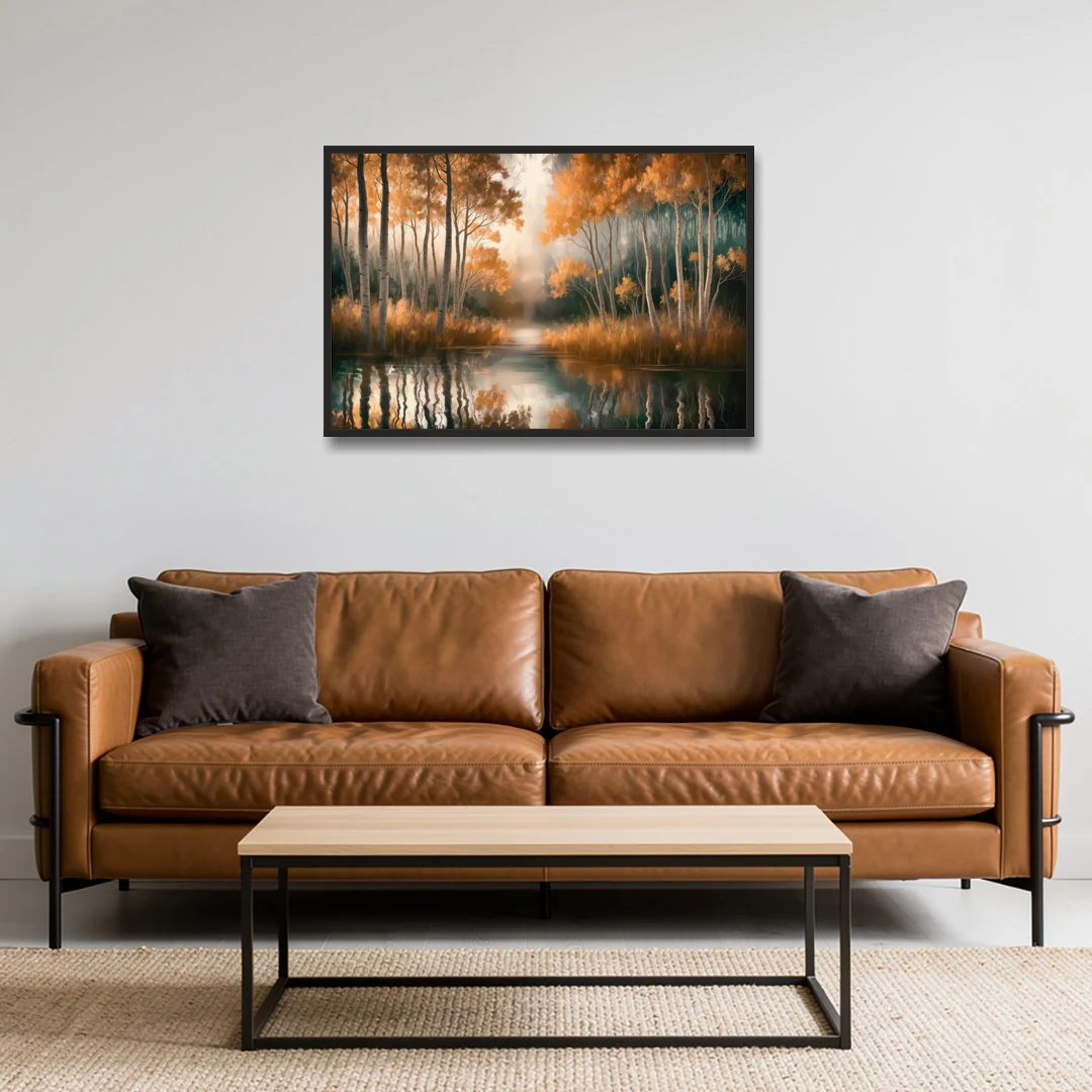Aspen Forest Reflections - Black Framed Canvas Wall Art - Sofa - 36x24
