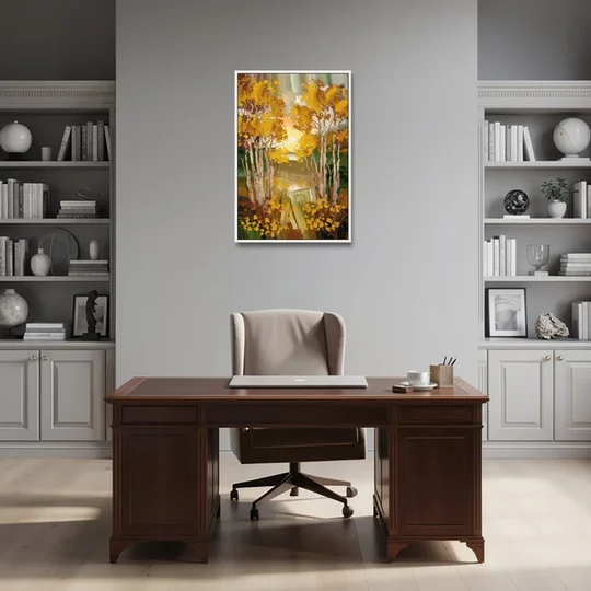Aspen Golden Trees - White Framed Canvas Wall Art - Office - 24x36