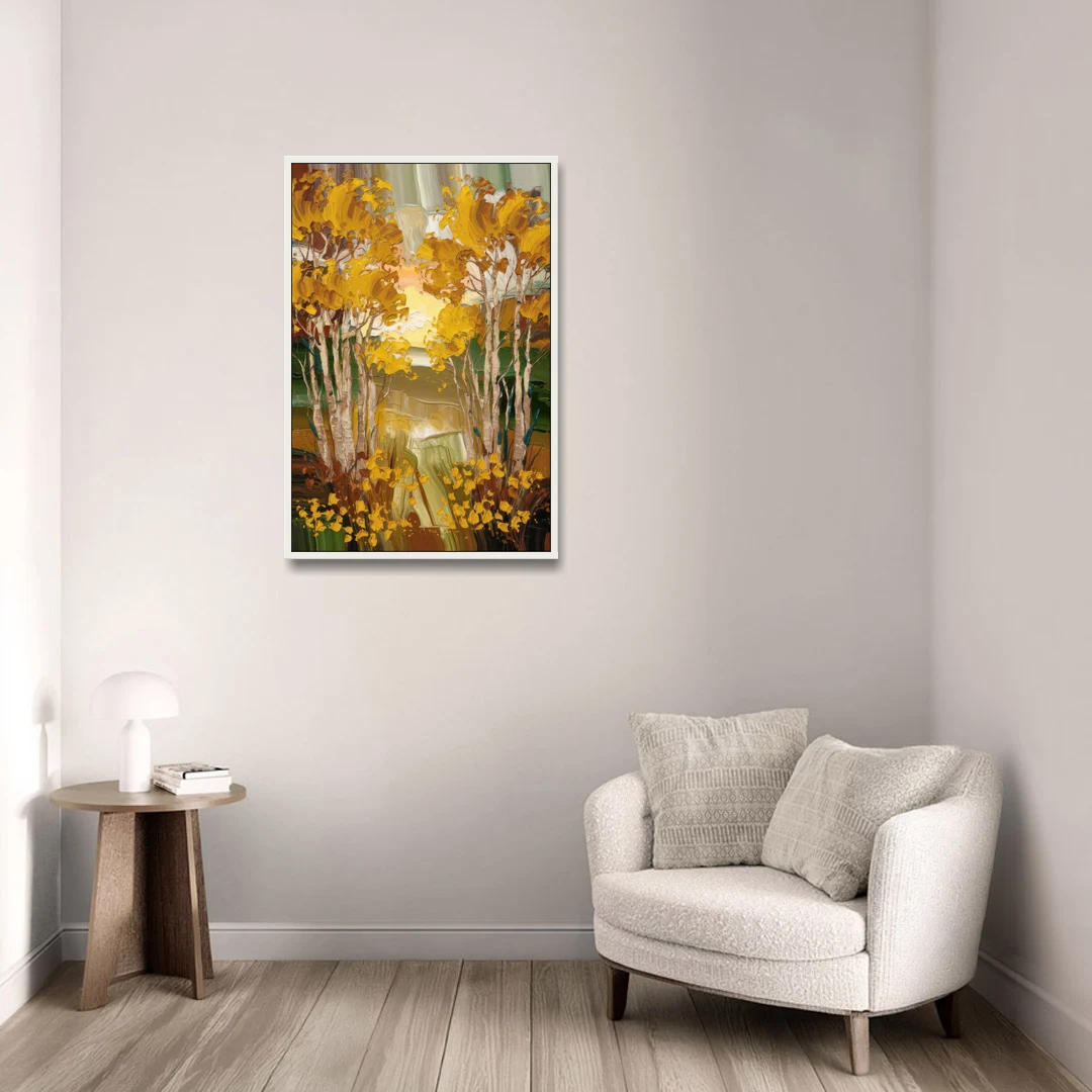 Aspen Golden Trees - White Framed Canvas Wall Art - Sofa - 24x36