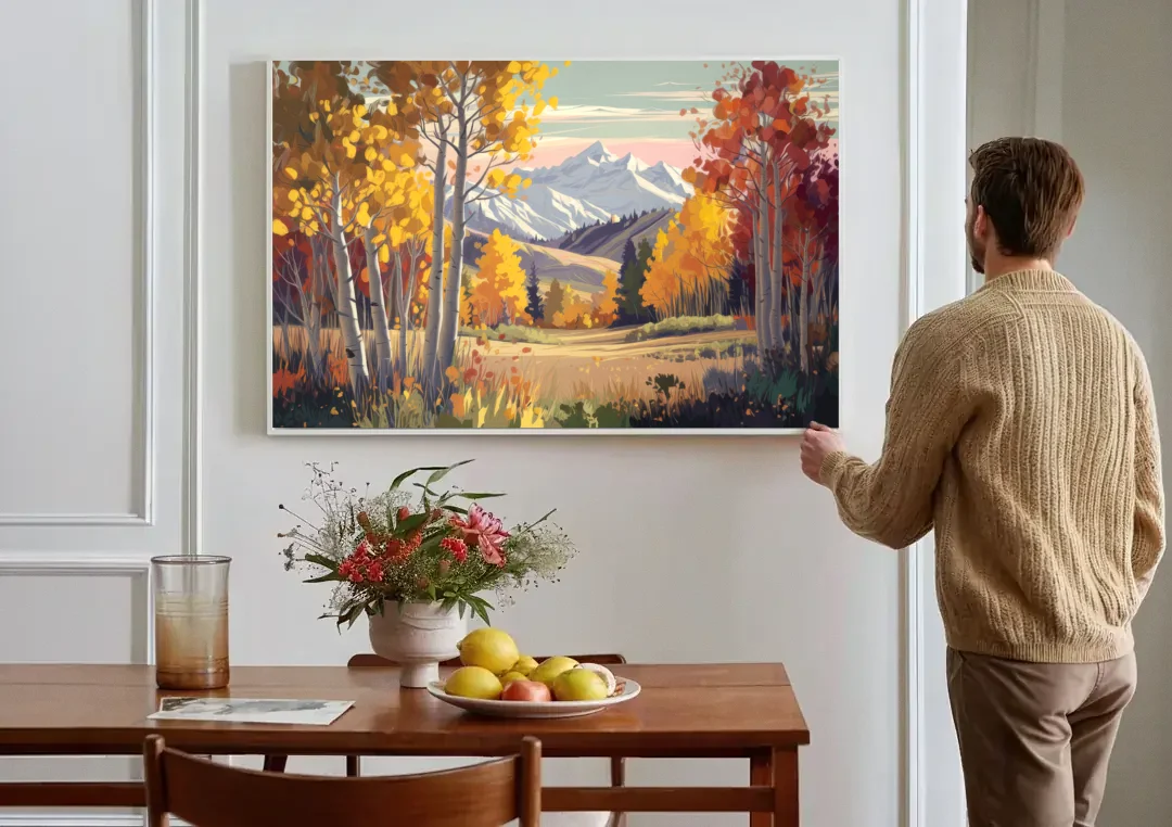 Aspen Majestic Landscape canvas wall art above a dining table