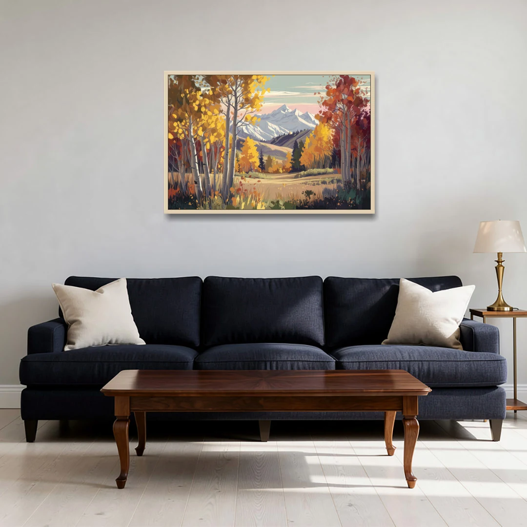 Aspen Majestic Landscape - Oak Framed Canvas Wall Art - Sofa - 36x24