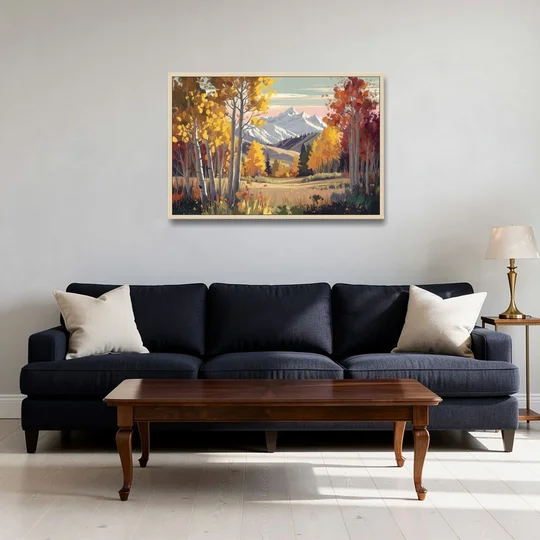 Aspen Majestic Landscape - Oak Framed Canvas Wall Art - Sofa - 36x24