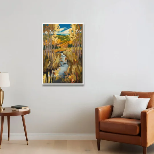 Aspen Nature Escape - White Framed Canvas Wall Art - Sofa - 24x36