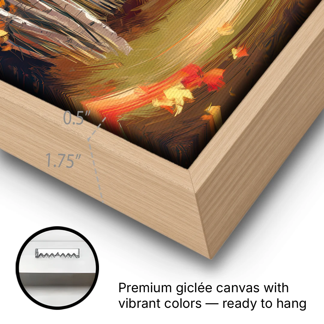 Aspen Quaking Leaves - Oak Framed Canvas Wall Art - Gallery Wrap Corner