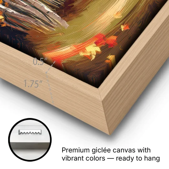 Aspen Quaking Leaves - Oak Framed Canvas Wall Art - Gallery Wrap Corner