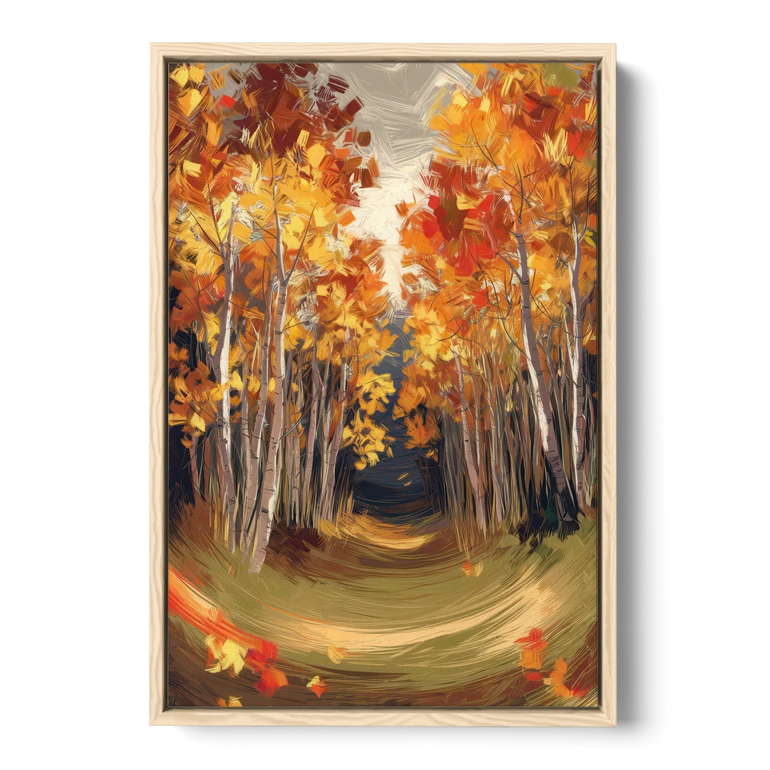 Aspen Quaking Leaves - Oak Framed Canvas Wall Art - Front