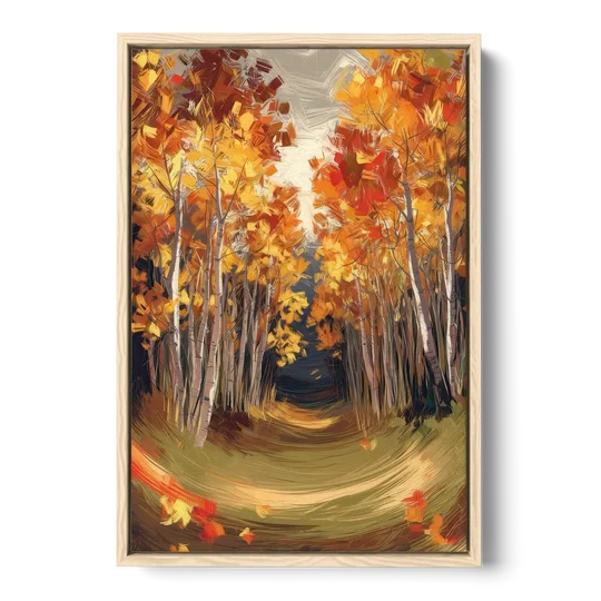 Aspen Quaking Leaves - Oak Framed Canvas Wall Art - Front